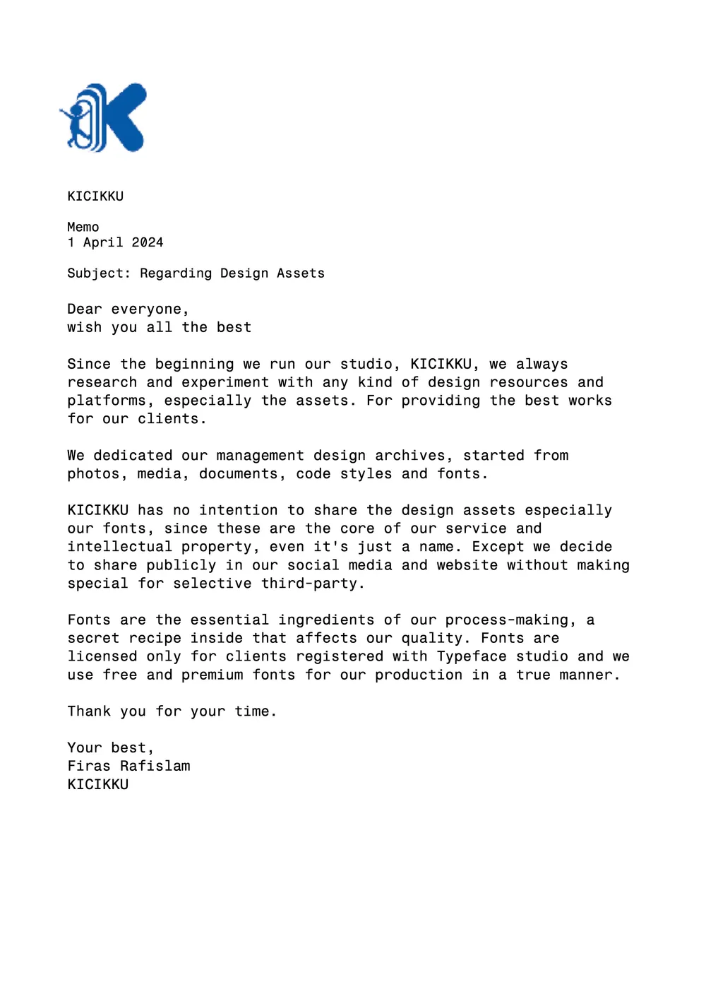 KICIKKU Memo 1 April 2024